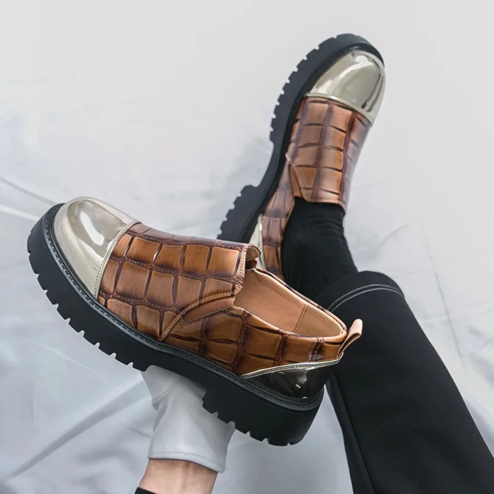 

Мужские повседневные кожаные туфли на толстой подошве, стильный дизайн с цветовыми блоками, для вечеринок или работы, размеры 38-46, популярные молодежные лоферы.