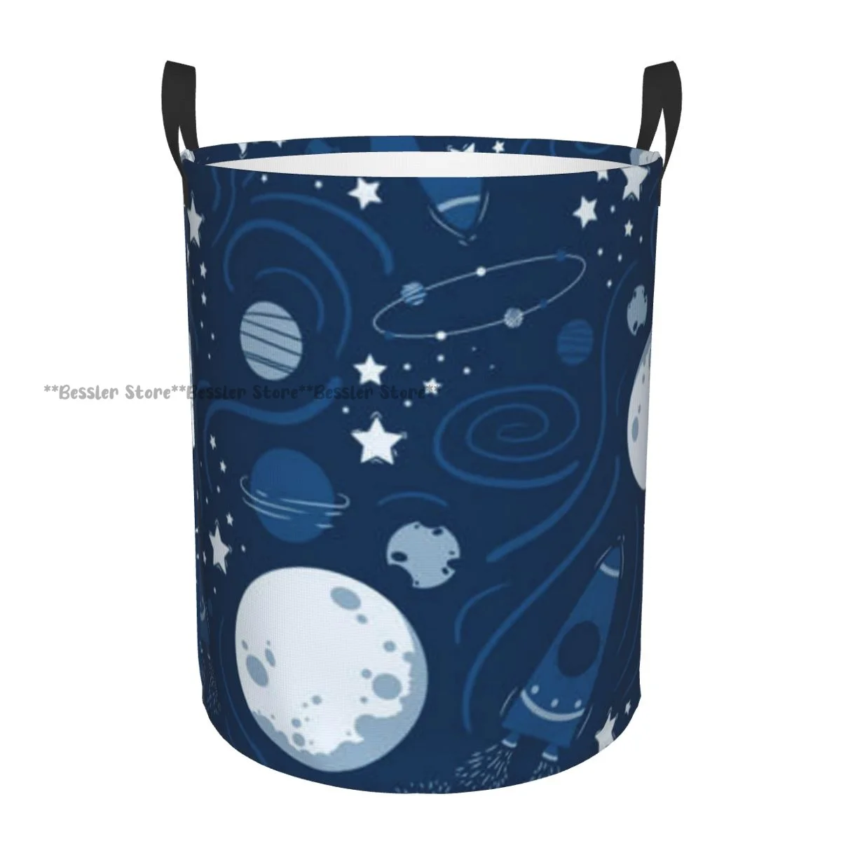 

Корзина для белья, космические планеты, ракеты и звезды, круглая корзина для хранения, складная корзина, ведро для одежды, органайзер