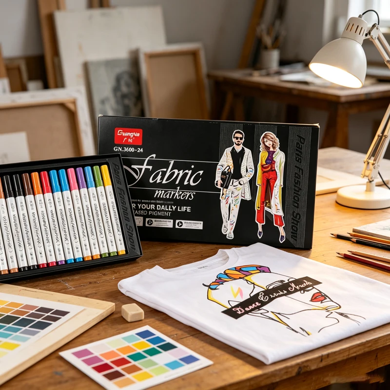 Dual Tip Fabric Marker Set GN 12-24 Pack, Permanent Coloring Pens for Clothes, Shoes & Canvas Craft Drawing for All Ages