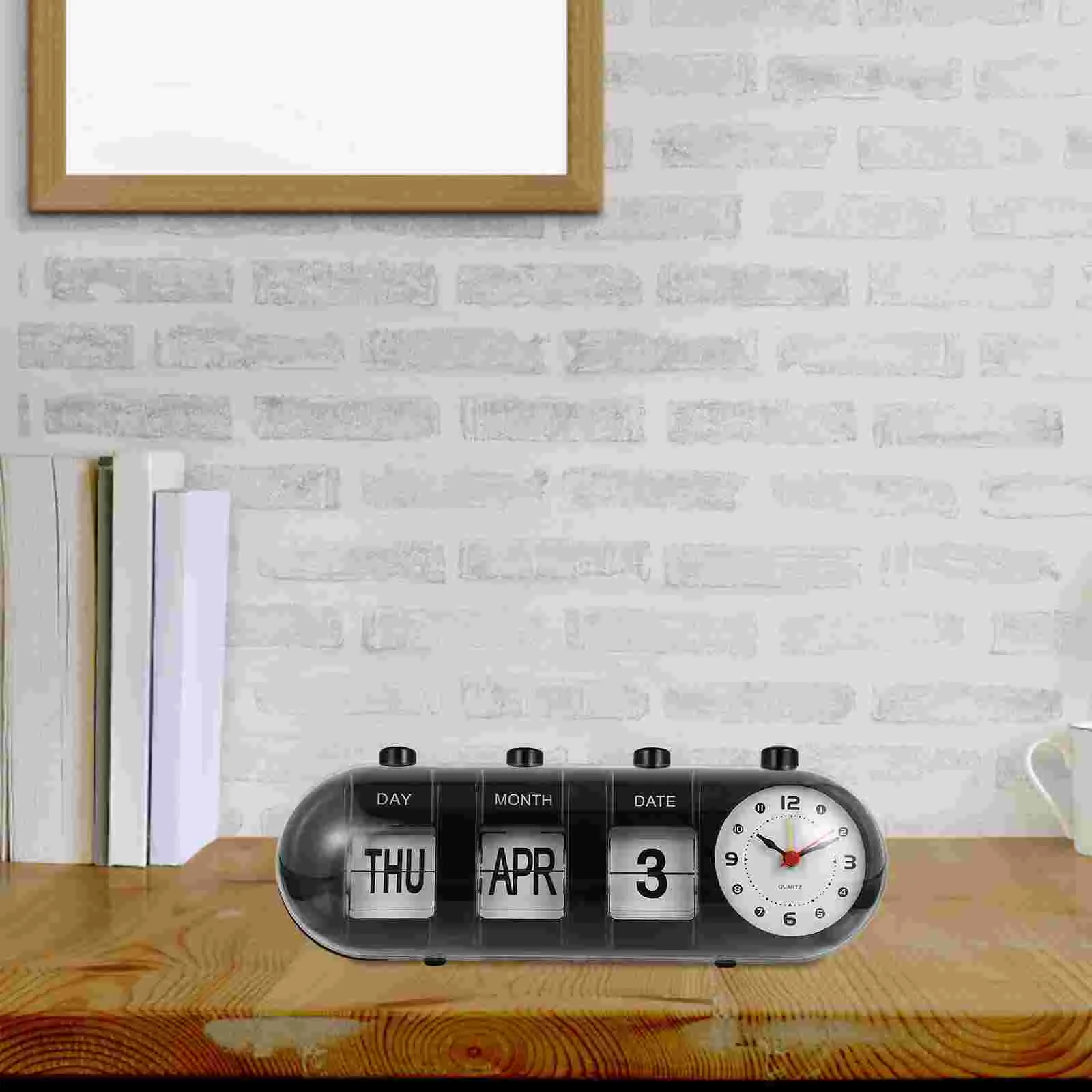 1Pc Perpetual Desk Calendar Manual Calendar Home Office Calendar with Clock