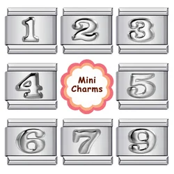 New Silver Colour 0-9 Figure Number Italian Links Charm Fit 9mm Stainless Steel Women Men Bracelet Fashion DIY Making Jewelry