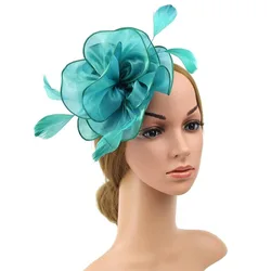 Fascinators Women's Tea Party with Kentucky Derby Hat Cocktail Flower Mesh Feather Headdress Wedding Hairpin