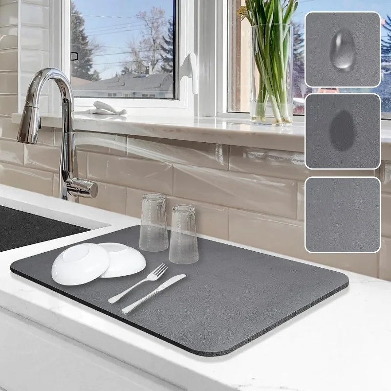 12in*9in Kitchen Counter Dish Drying Mat with Rubber Backing, Absorbent and Easy to Clean, Kitchen Supplies