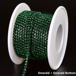 10 Meter/Rol Smaragdgroene Steentjes Ketting Smaragdgroene Onderkant SS6-SS16 Naai-Op Lijm Voor Kledingaccessoires Sierketting
