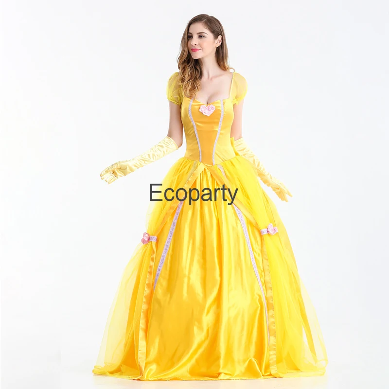 Costume da principessa Deluxe di Halloween delle nuove donne abito lungo giallo Vintage medievale Lady Masquerade Carnival Party Robe