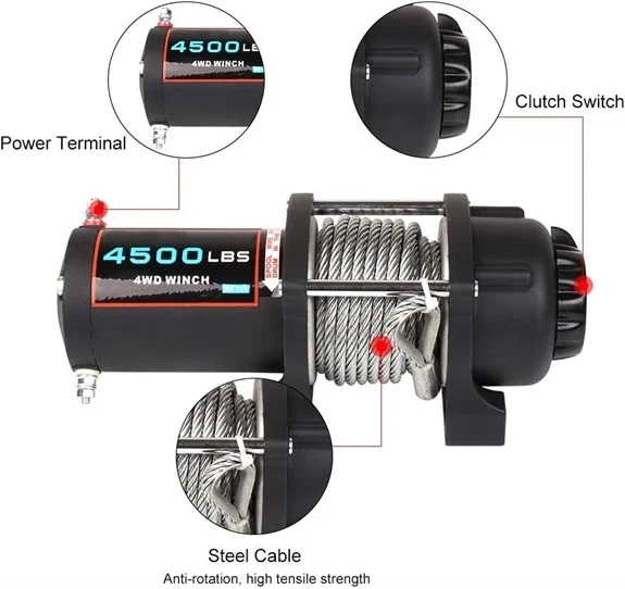 

4500lb 12V ATV/UTV Electric Winch Off-Road Waterproof Steel Cable Winch For ATV UTV Towing Trailer Winch Electric Hoist