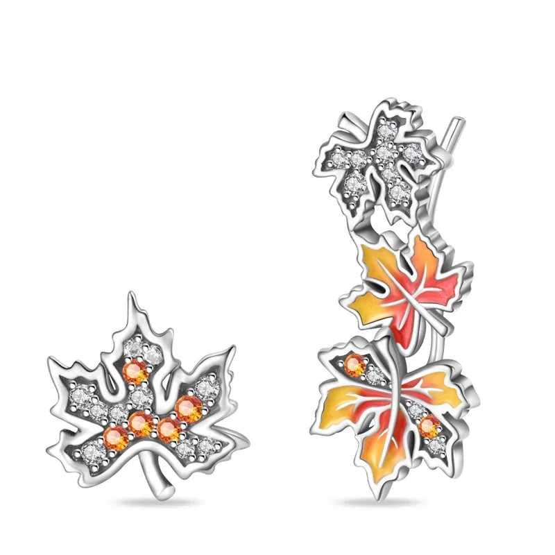 

New in 925 Sterling Silver Autumn Maple Leaves Stud Earrings for Women Girl Ear Studs Fine Jewelry Fashion Luxury Anniversary