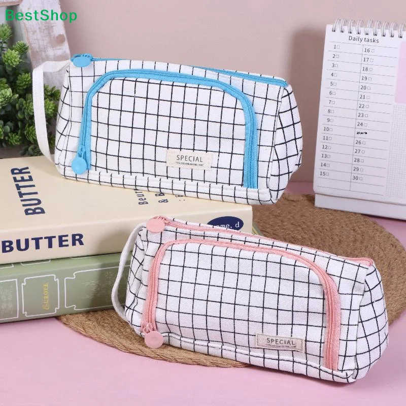 

♥ Милый пенал с сетчатым узором — многофункциональная сумка для канцелярских принадлежностей с двойной молнией и ручкой, органайзер для косметики/офиса