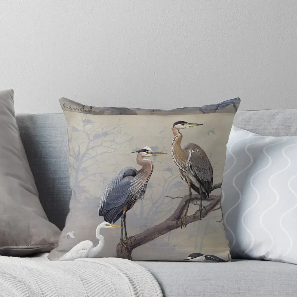 Great Blue Heron, American Egret by Fuertes Throw Pillow Embroidered Cushion Cover Pillow Cases pillow