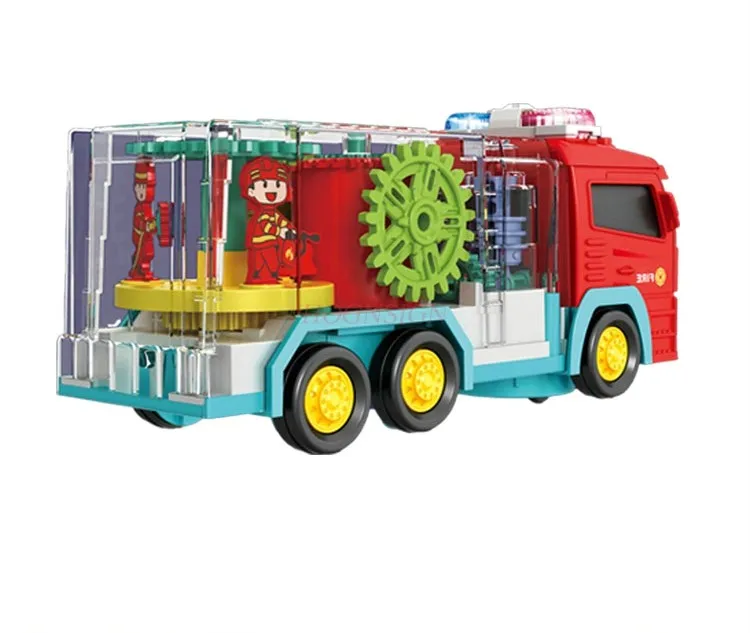 Camion de pompiers électrique pour enfants, engrenage transparent universel, puzzle pour enfants, simulation, musique d'éclairage, jouet d'anniversaire masculin, cadeau du 1er juin