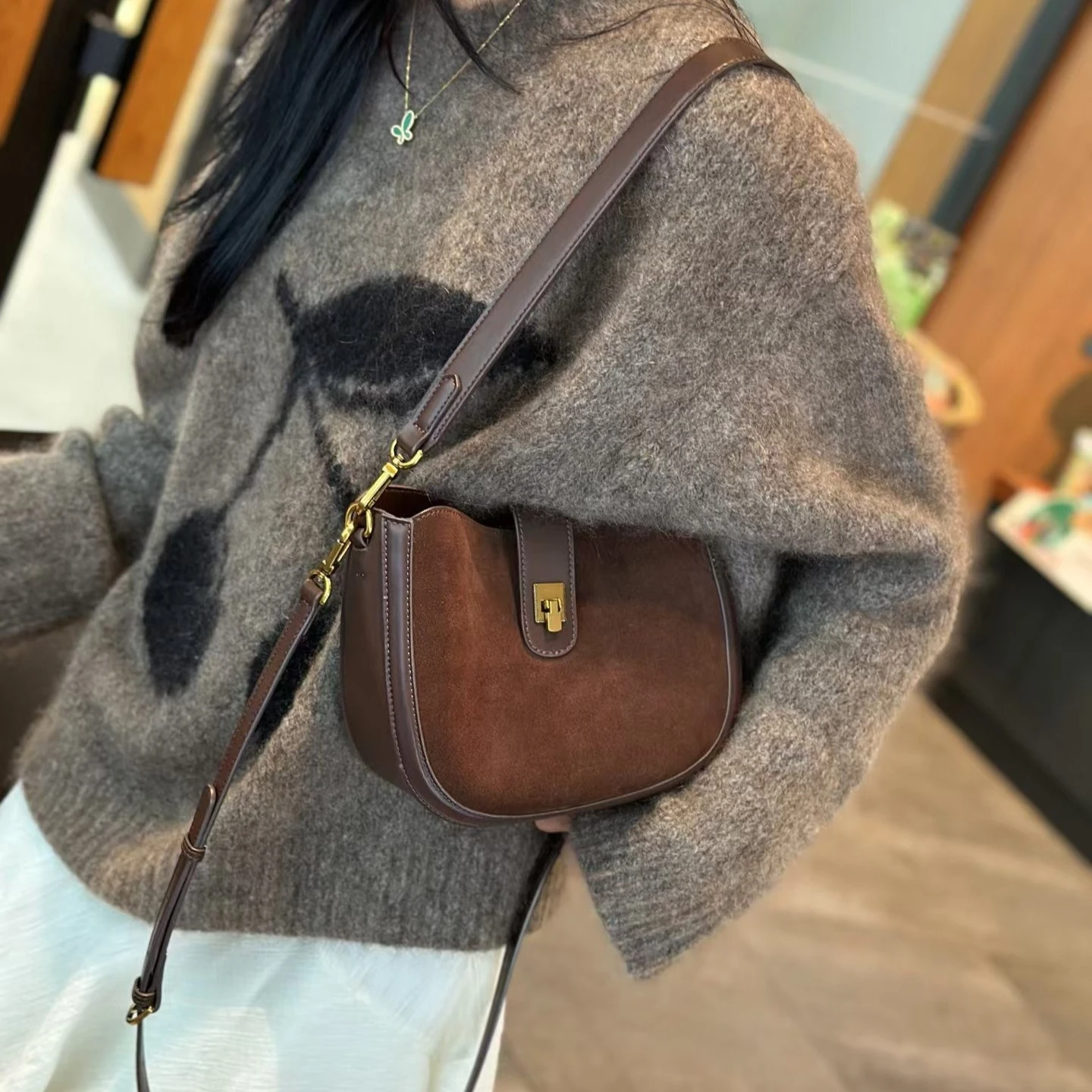 

2025 Small Saddle Bag - Top-Grain Cowhide Leather Crossbody Purse for Women, Luxury 3-Way Shoulder/Underarm Carry