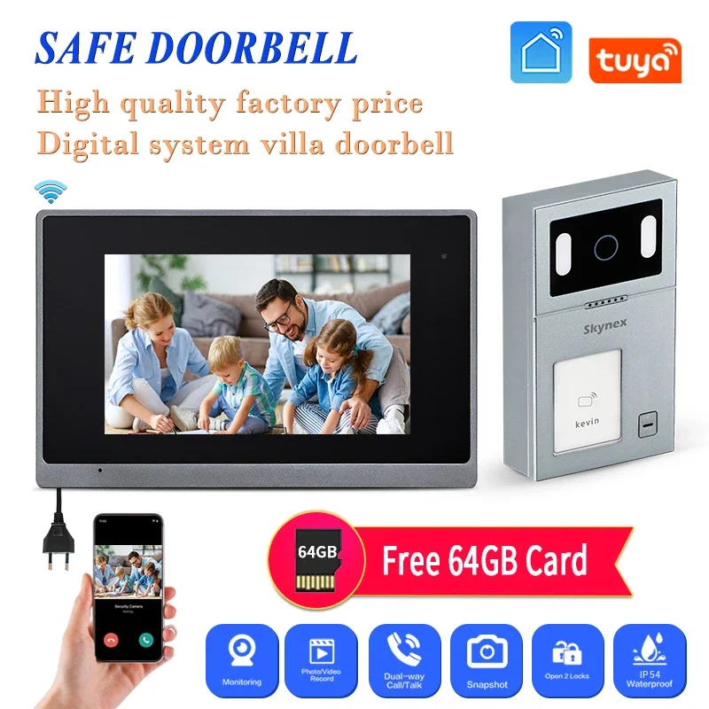 

Hot Sale Night Vision Linux System Tcpip Protocal Tuya WIfi Access Control Rfid Card Reader Card Video Door Phone Intercom