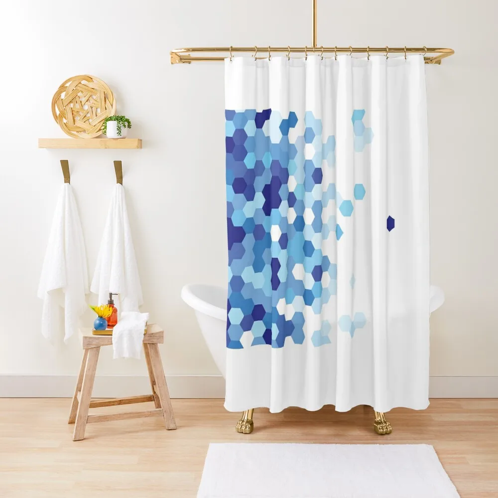 

Abstract Geometric Pattern with Blue Hexagonal Shape Shower Curtain Washable Waterproof Fabric Shower For Bathroom Curtain