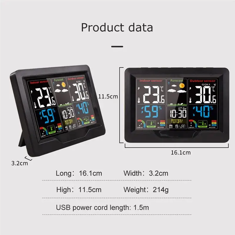 Multifunctional APP Control Weather Station Smart Digital Indoor Outdoor Hygrometer Color Wireless WiFi Temperature Gauge Clock