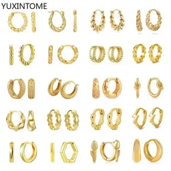 Geometry 925 Sterling Silver Ear Needle Metal Wind Hoop Earrings Minimalist Gold Earrings for women Fashion perforation Jewelry