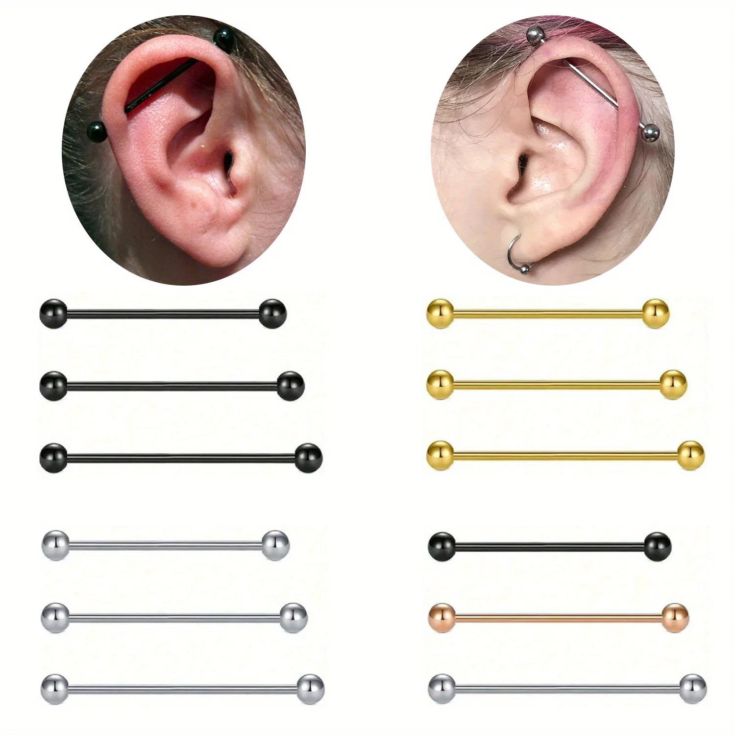 3Pcs/Set Minimalist Classic Stainless Steel Barbell Earring Cartilage Body Piercing Jewelry 32mm 35mm 38mm Piercing Bar