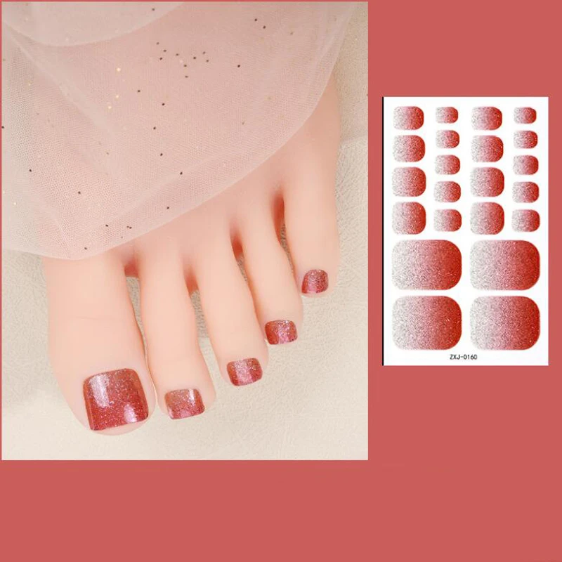 Glitter Solid Toe Nail Stickers copertura completa adesivo Flash Gradient Foot Nail Wraps fai da te finito unghie finte decalcomanie decorazioni