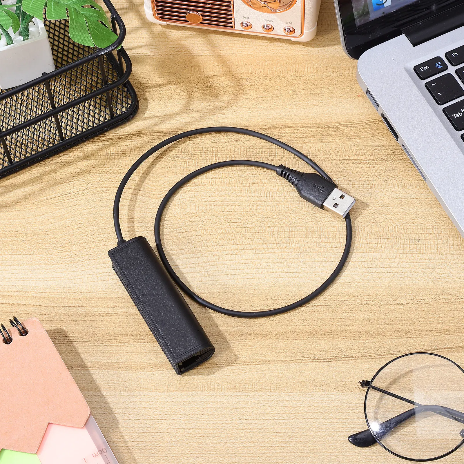 USB Adapter Cable Female Rj9 to USB Plug Plastic Converter Lightweight Portable for Laptop Pc Headset Communication Adapter