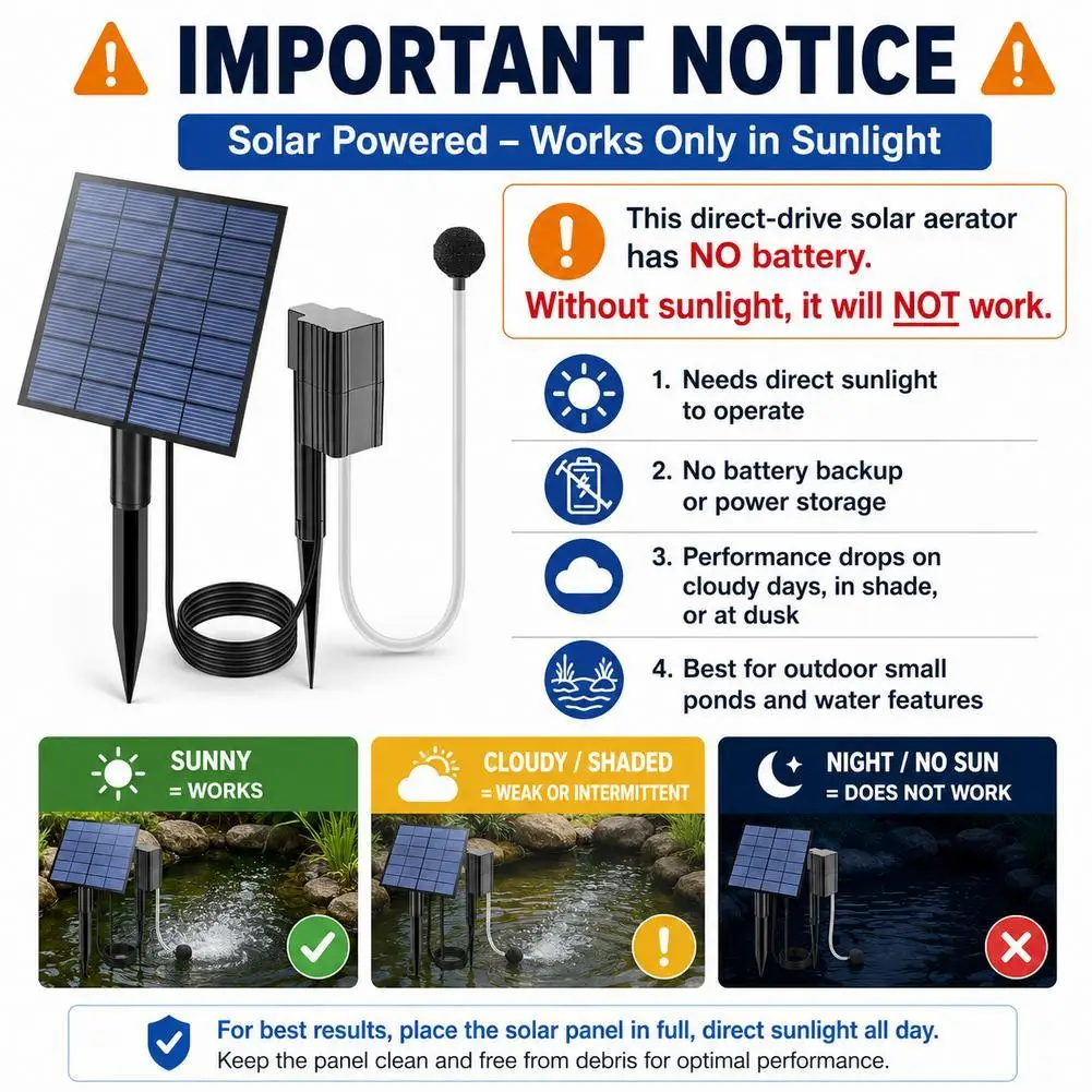Solarbetriebener Teichbelüfter 2,5W Direktantrieb Luftbelüfter Sauerstoffpumpe für Außenfischteich Aquarium Angeln – Detail 9