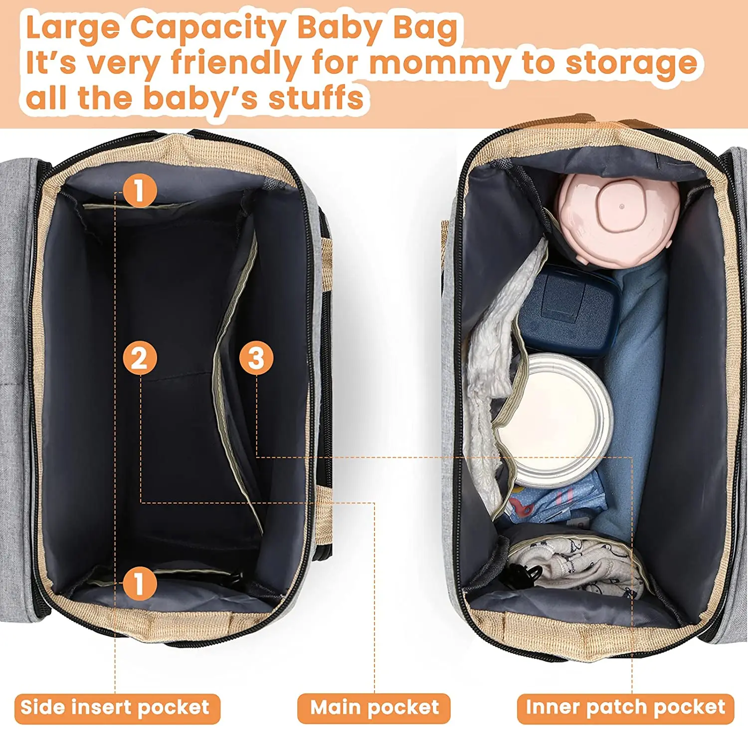 Mommy Baby Diapers Bags Backpack with Changing Pad Shade Mosquito Net USB Charging Stroller Hanging Pocket Free Toys Mom\'s Bag