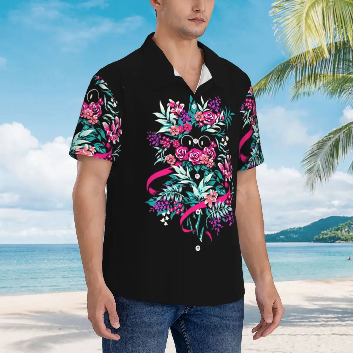 

Deltarune Spamton Merch Ralsei Гавайские рубашки с цветочным принтом, забавная мужская рубашка с коротким рукавом для лета, пляжа, мужские топы с лацканами