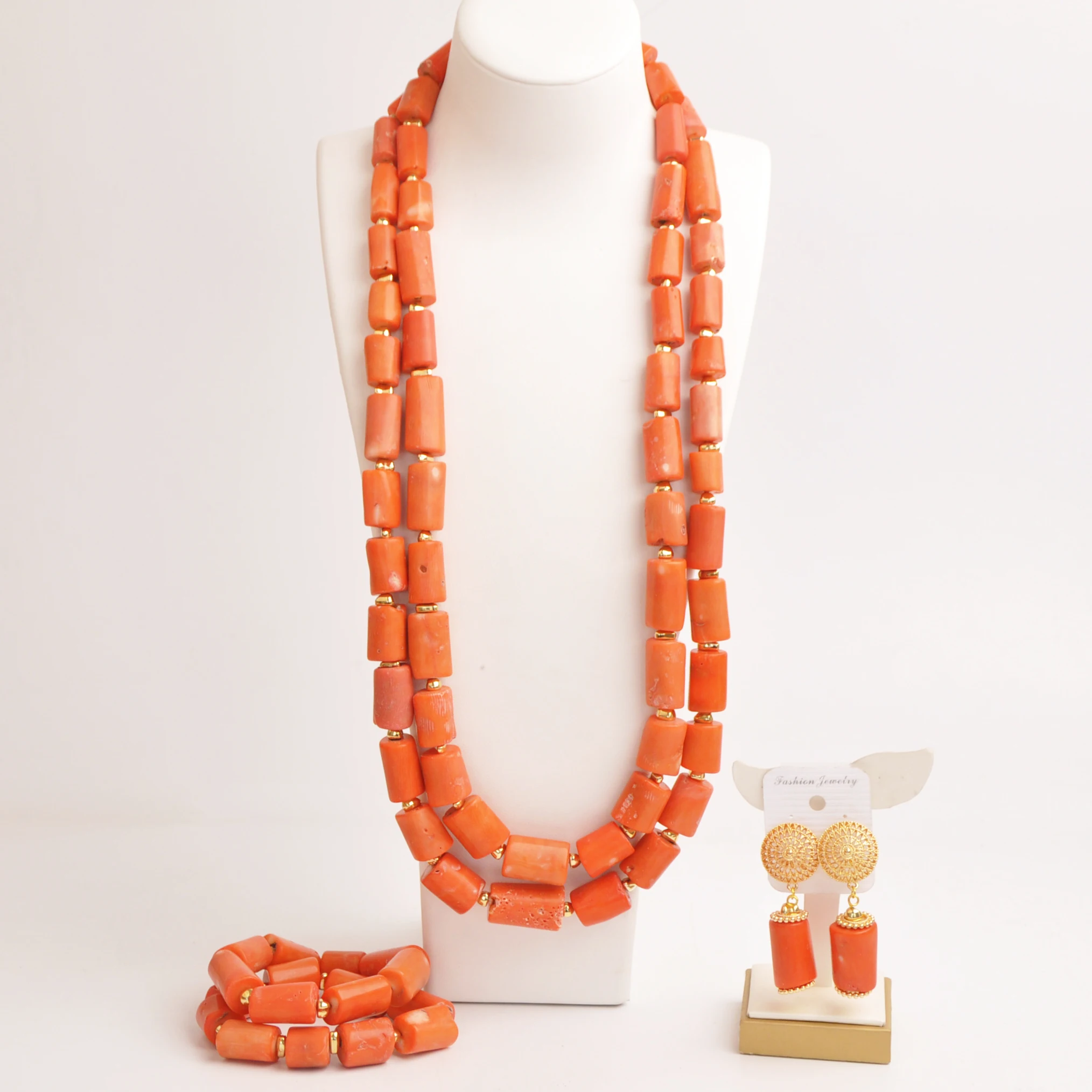 

36inches Double Layers Original Coral Necklace for Bride Nigerian Wedding Coral Bridal Jewelry Sets