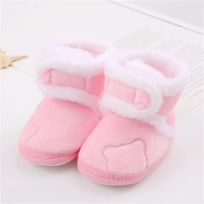 Baby Thickened Plush Boots Flat Shoes Infant Girls Boys Non-Slip Soft Sole First Walker Winter Warm Crib Shoes