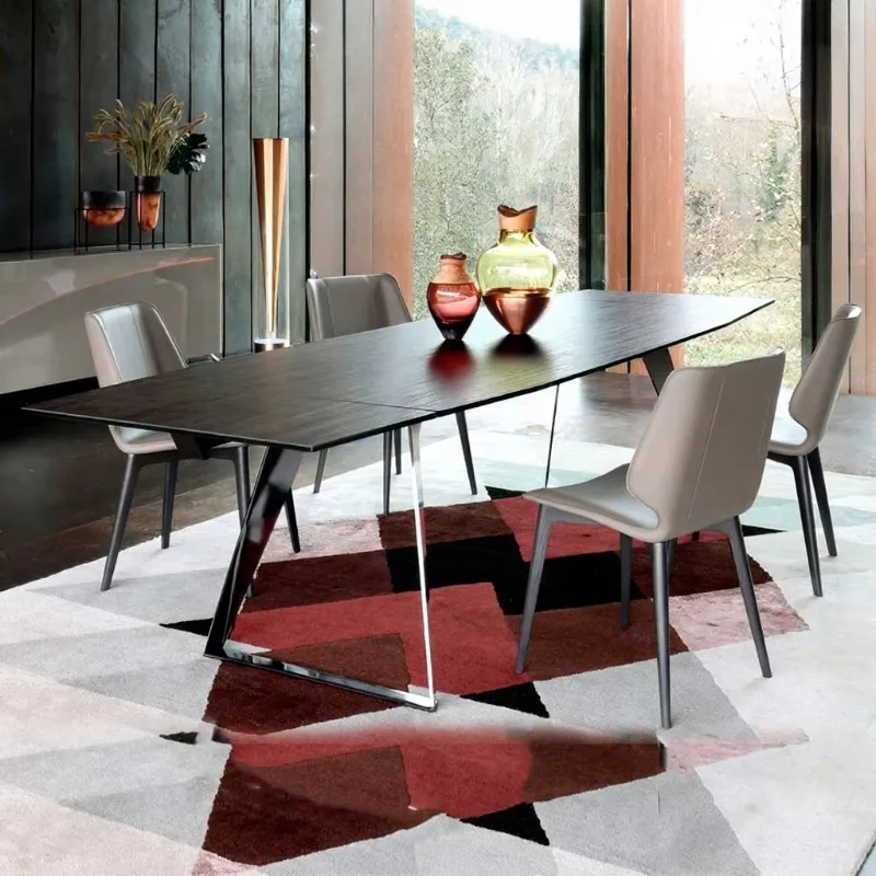 12 Seater People Extending Rectangular Iron Dining Table with Chair Outdoor Extendable Concealed Extend Rock Slab Dining Table
