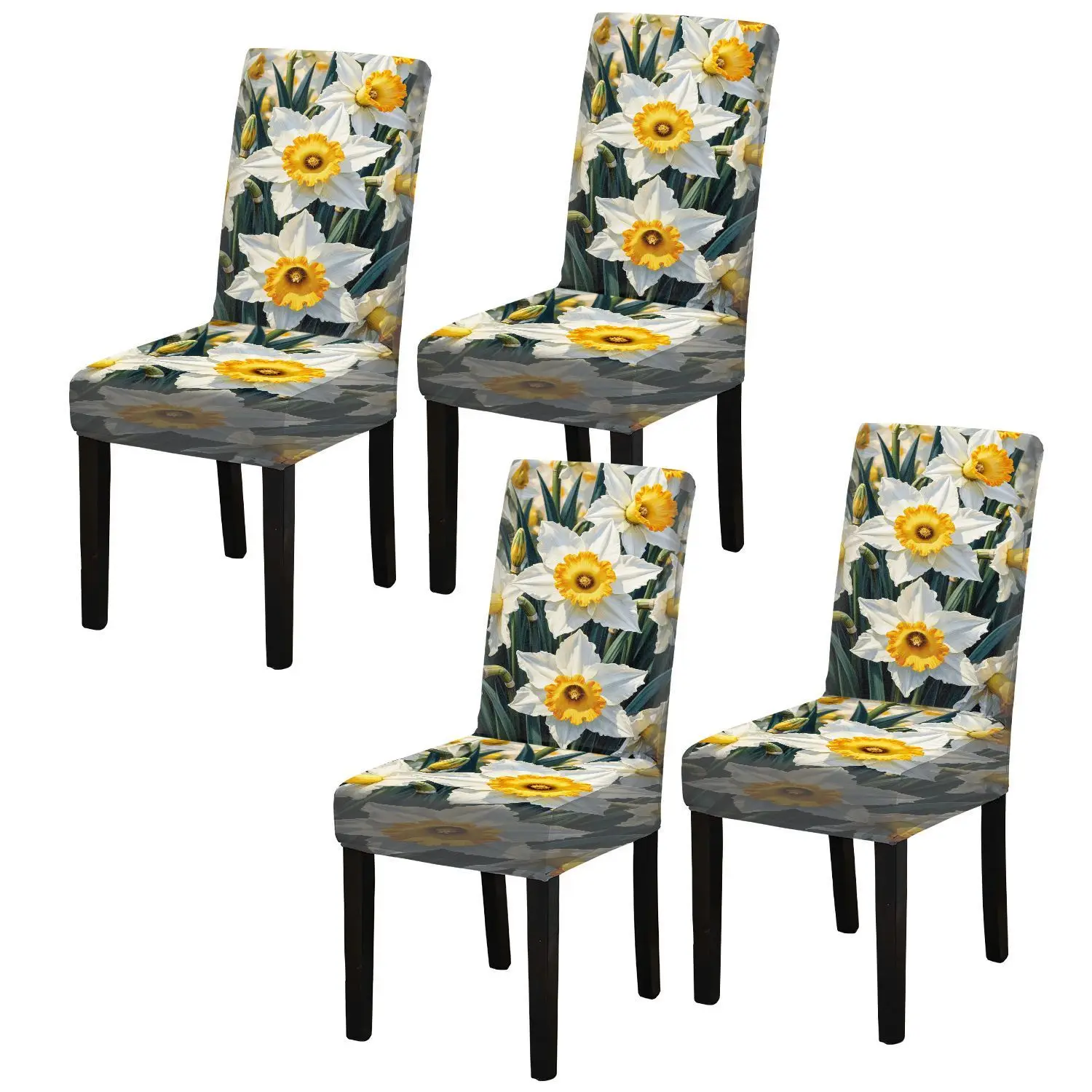 Elastic printed dining chair cover, removable and washable anti-grab seat cover, gorgeous natural flower pattern
