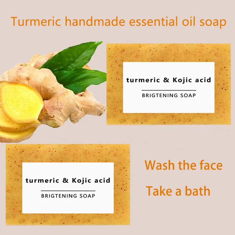100g Handmade Lemon Turmeric Kojic Acid Soap for Dark Spots,Turmeric Soap for Face Wash Brighten Dark Spot Corrector Skin Care