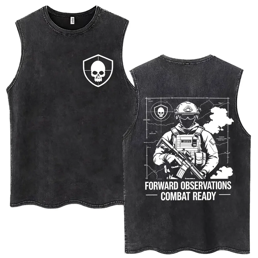 Washed Forward Observations Group Vintage Tank Tops Skeleton Gothic Fashion Sleeveless T Shirts Men Women Cotton Oversized Vests