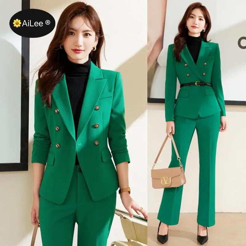 

Design Buttons Winter Women Blazer Suit Pants Set Graceful Flattering Charming Party Office High Street Outerwear Oversize Coat