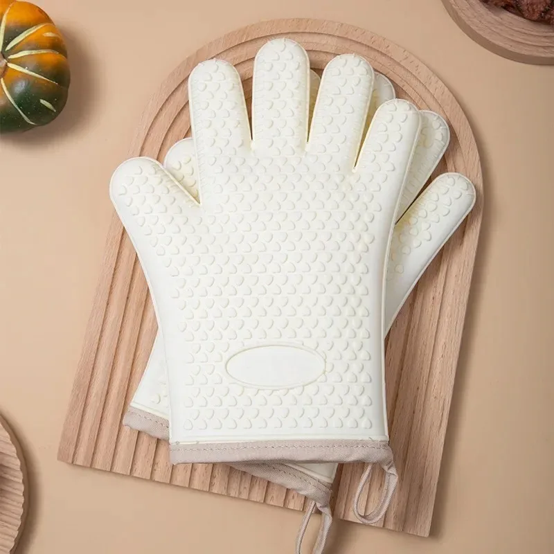 Gants coordonnants en silicone épaissi pour four à micro-ondes, mitaines d'isolation thermique anti-brûlure, gants de cuisson, degré de chaleur, barbecue