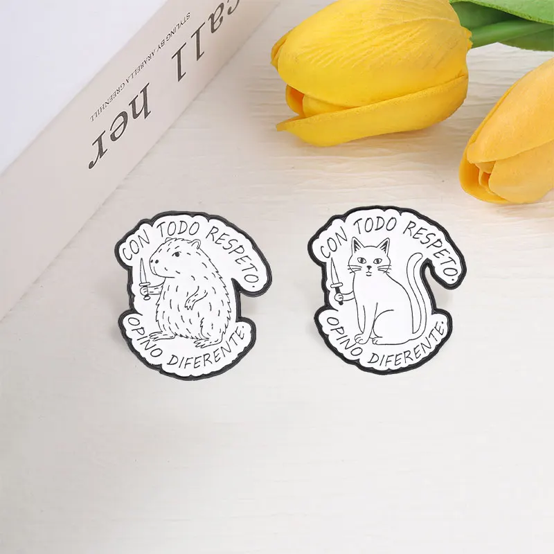 2er-Set Cartoon-Tier-Kollektion Emaille-Pins: Comic-Hund, Katze, Hase, Frettchen, Frosch, Fee, Mexikanische Fiesta, Gans Brosche Schmuck-Abzeichen – Detail 11