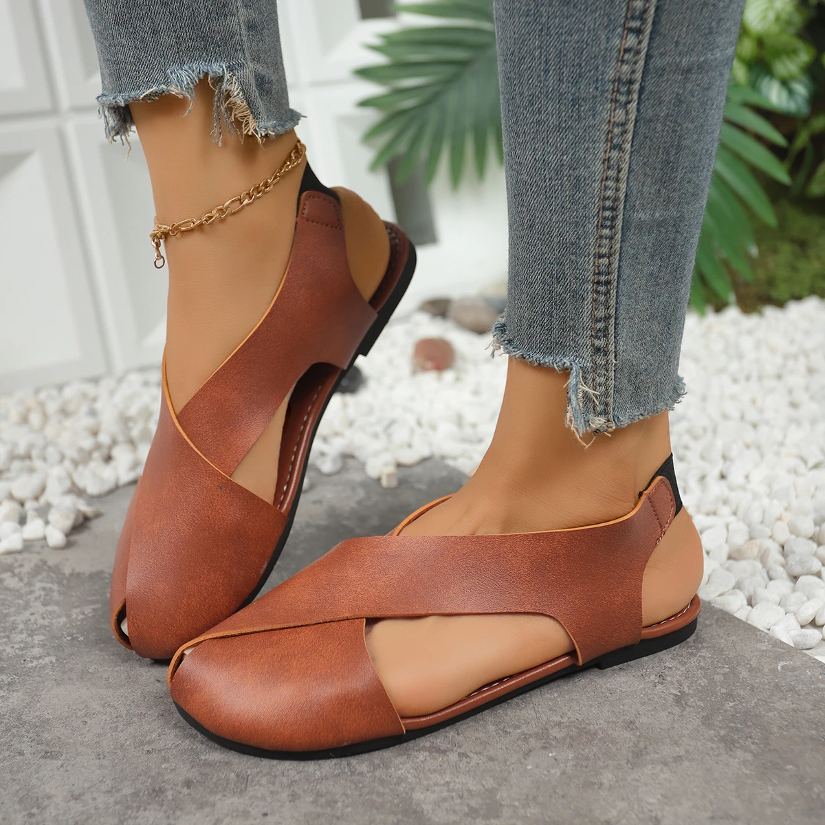 Retro Women Sandals Soft Sole Casual Girl Ugly Cute Shoes Summer New Flat Heel Peep Toe Sandals Minimalist Rome Shoes for Women