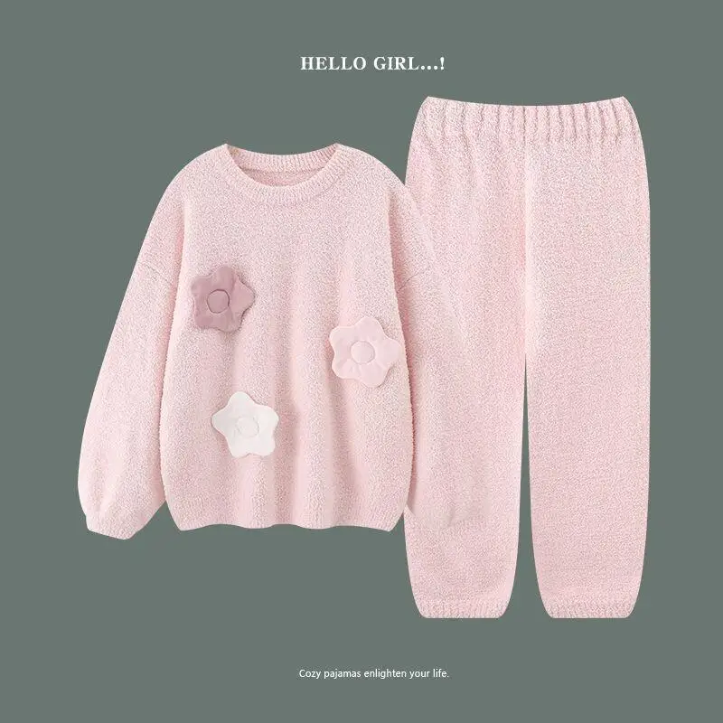 

Новый популярный женский комплект пижам из кораллового флиса для дома и улицы, весенне-зимняя теплая флисовая домашняя одежда для сна