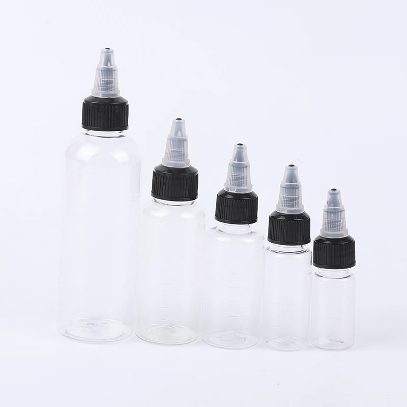 10/20/30/50/100ml ขวดย้อมผม Twist TOP CAP เติมบีบคอนเทนเนอร์สําเร็จการศึกษาสําหรับ TATTOO Pigment หมึก