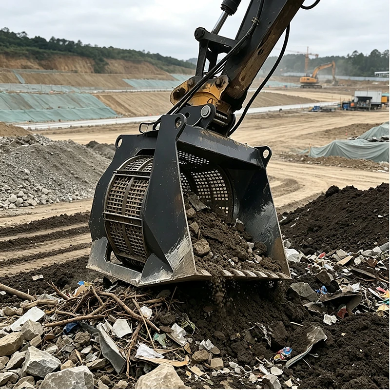 Rotary Excavator Screen Bucket Heavy Duty Hydraulic Attachment for Quarry Aggregate Recycling and Earthmoving Work