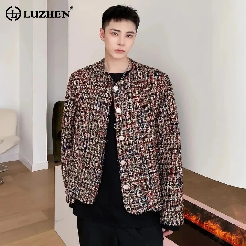 

LUZHEN Round Neck Knitted 2024 Elegant Korean Handsome Stylish Jacket Men's Trendy New Male Pearl Buttoned Decorate Coat 12279c