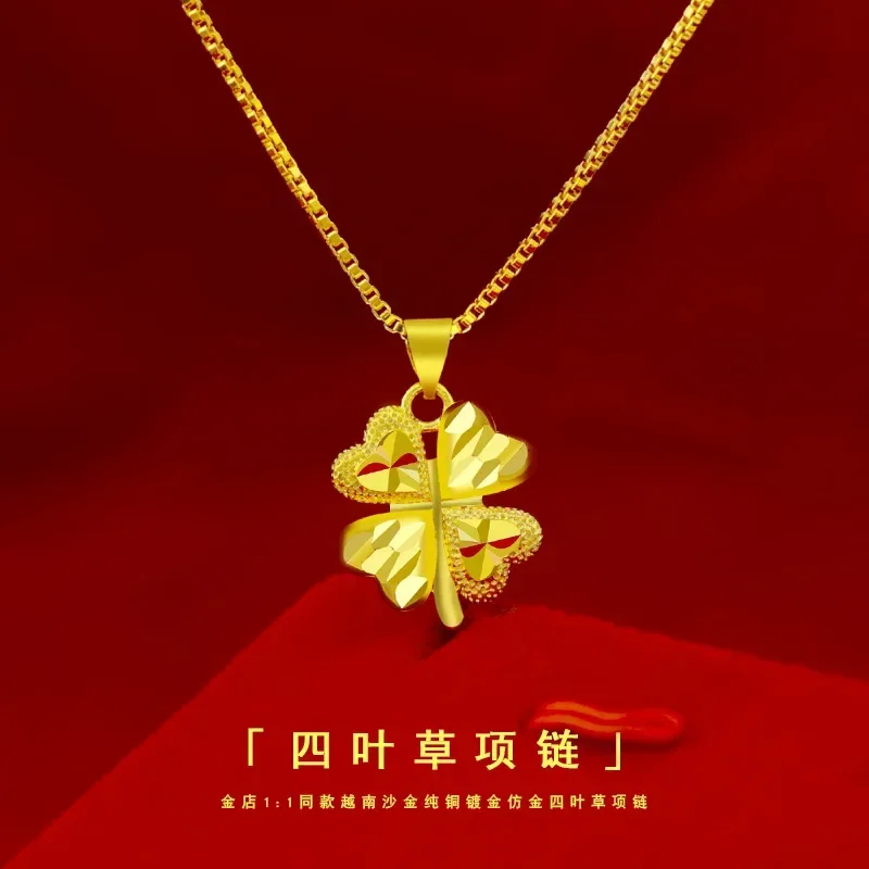 

9999 Real Gold 24K Women's Clover Necklace Gold Fashion Gold