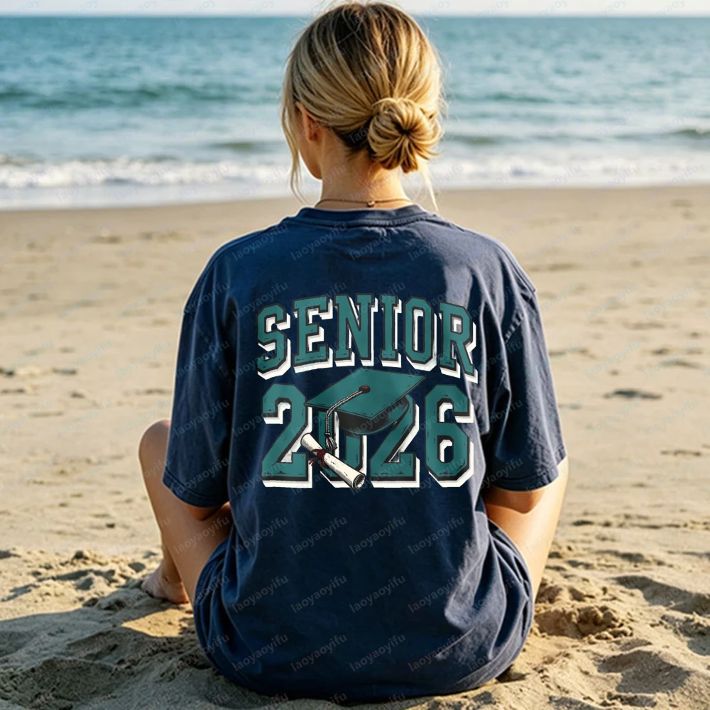 Senior 2026 Graduation Cap Design Unisex Cotton T-Shirt Casual Wear Trendy Gift for Students Graduation Event Fashion Streetwear