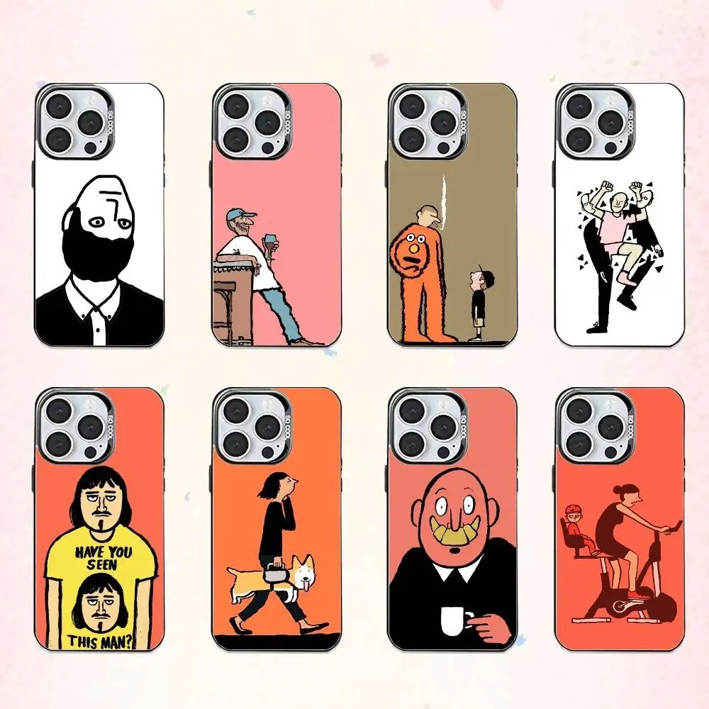 

Jean J-Jullien M-Minimalist Art Phone Case For iPhone17,16,15,14,13,12,11 Plus,Pro Max Colored Silver Plated Inside Cover