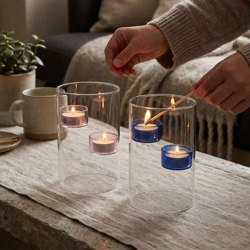 

Cylinder Shape Glass Tealight Candle Holder Romantic Transparent Candle Cup Versatile Exquisite Tealight Stand