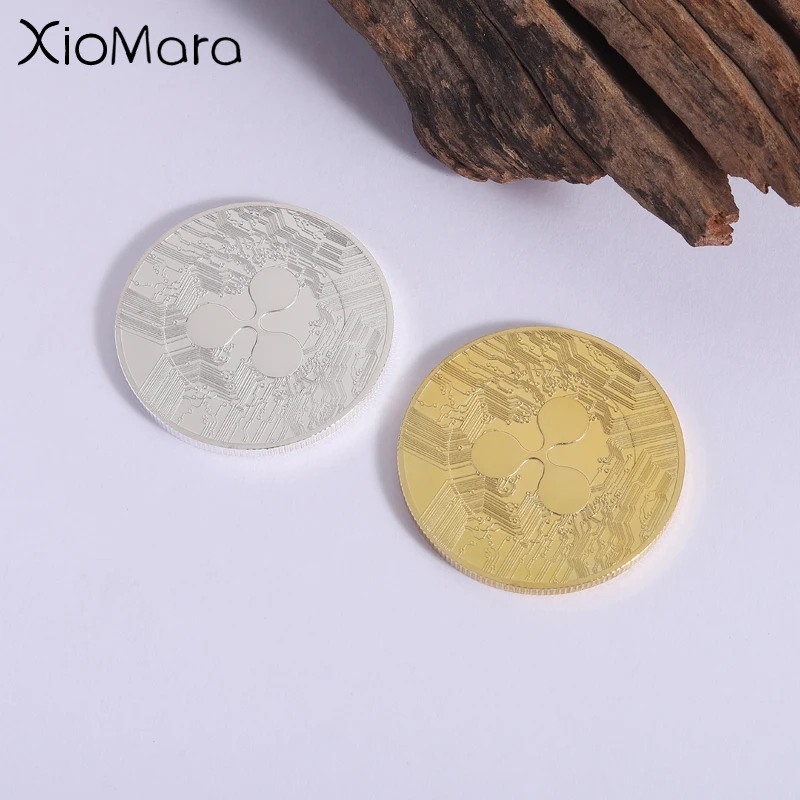Ripple XRP Theme Commemorative Coins Gold and Silver Digital Virtual Currency Clover Design