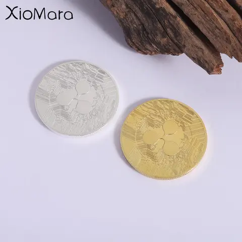 Ripple XRP Theme Commemorative Coins Gold and Silver Digital Virtual Currency Clover Design