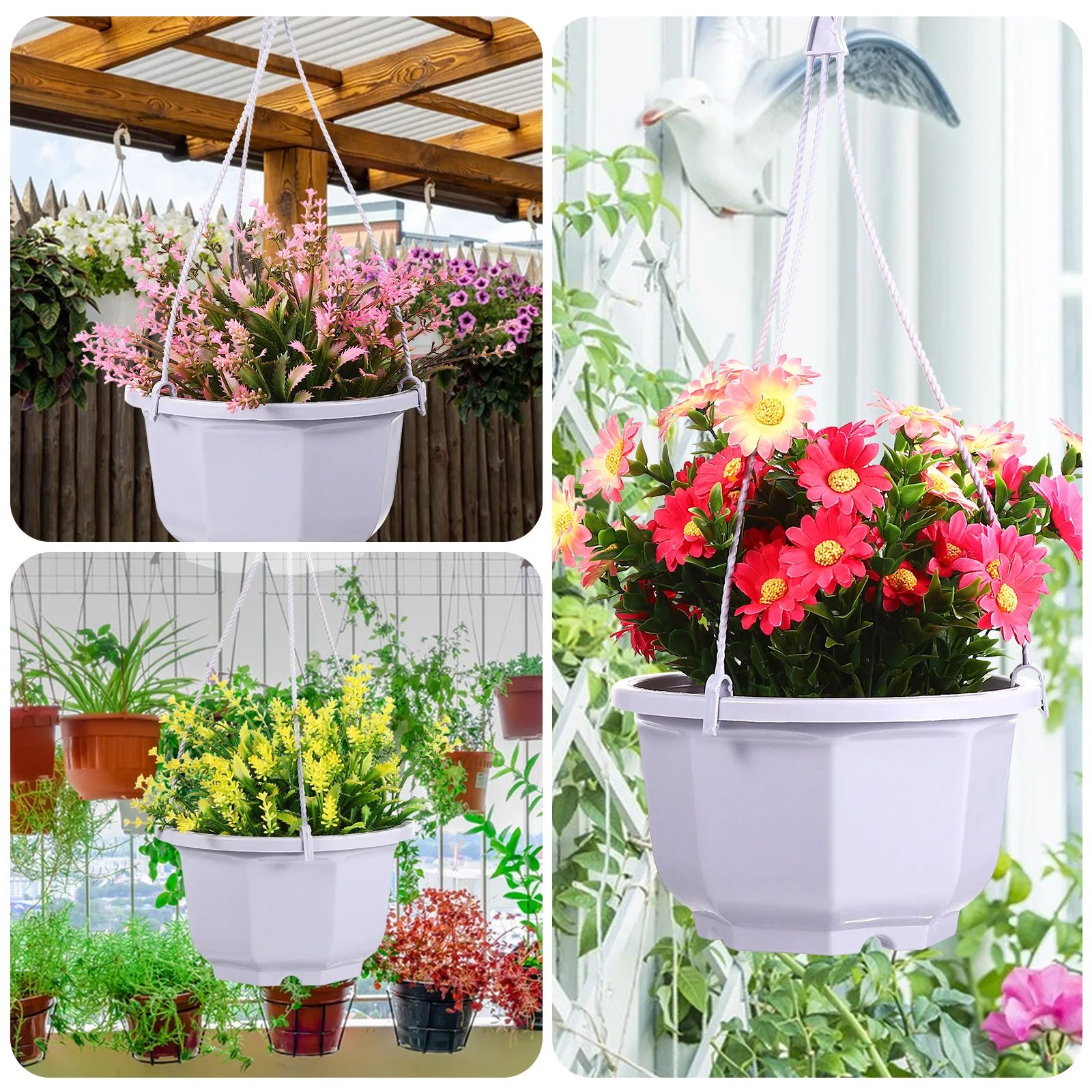 

10pcs Hanging Plastic Flower Pots with Drainage for Indoor Outdoor Plants White Balcony Planter Containers Modern Garden