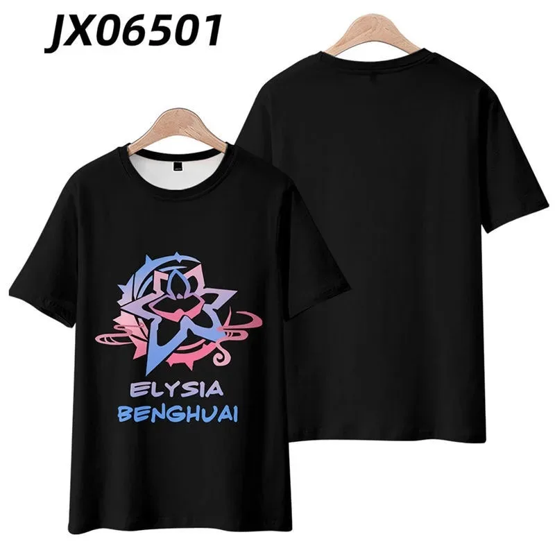 

T-shirt Honkai Impact 3 Elysia masculino, gola redonda, manga curta, streetwear de jogos, Tops extragrandes, meninos, meninas