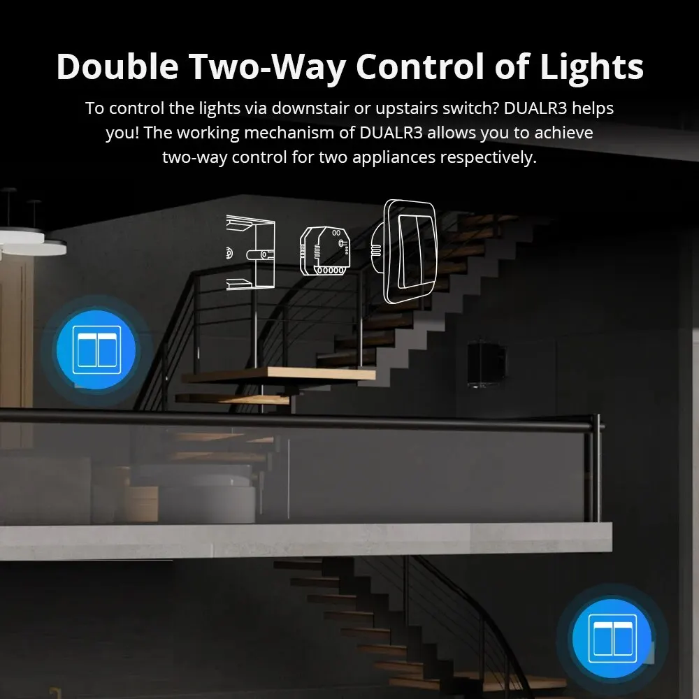 SONOFF DUALR3 2 Gang Dual Relay Module DIY MINI Smart Switch Power Metering Smart Home Control via eWeLink Google Home Alexa