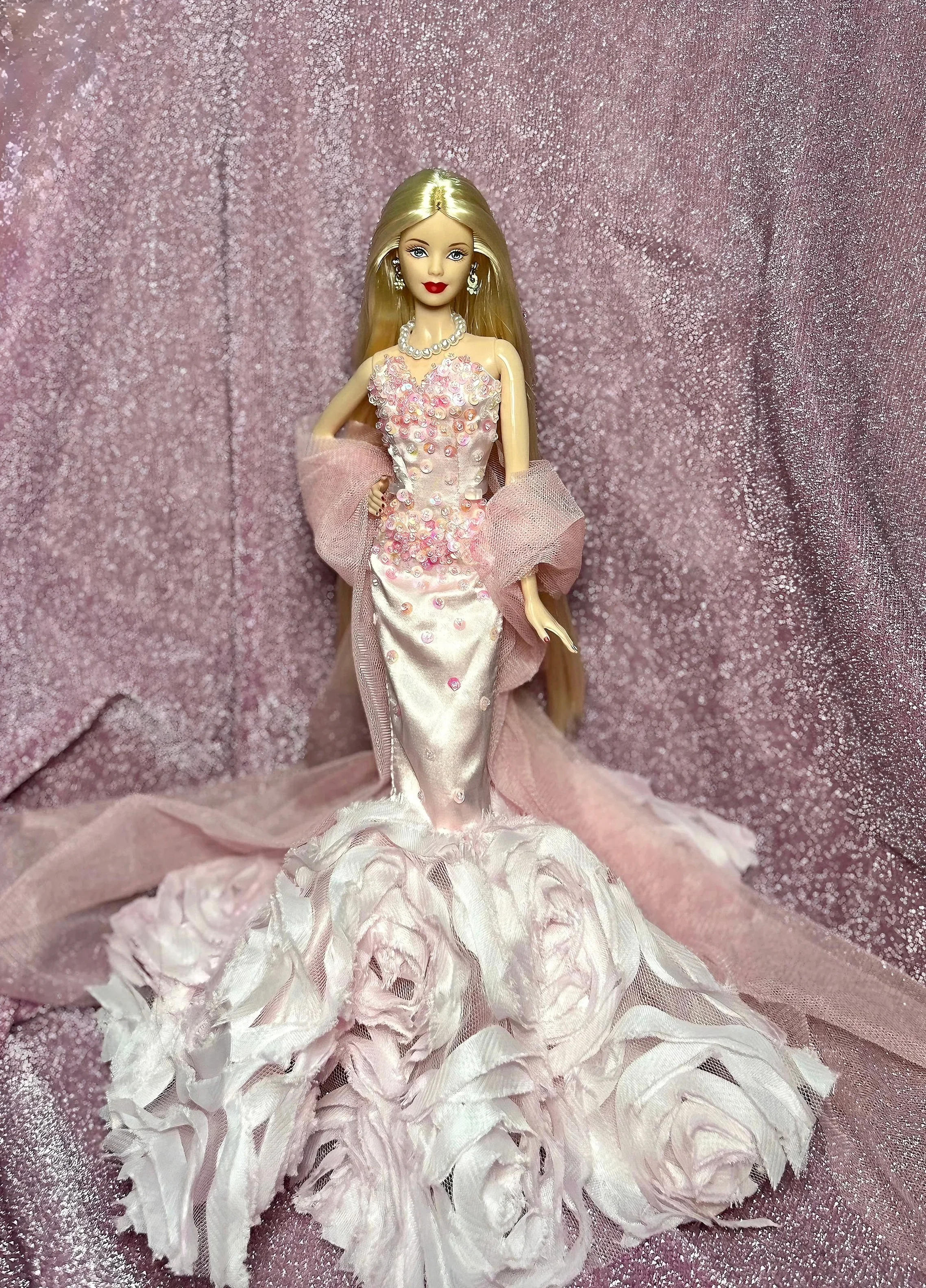 Luxury Evening Gowns Pink/Black Sequin Rose Senior Sense Fishtail Dress Doll Clothes Accessories For BB FR 1/6 scale dolls
