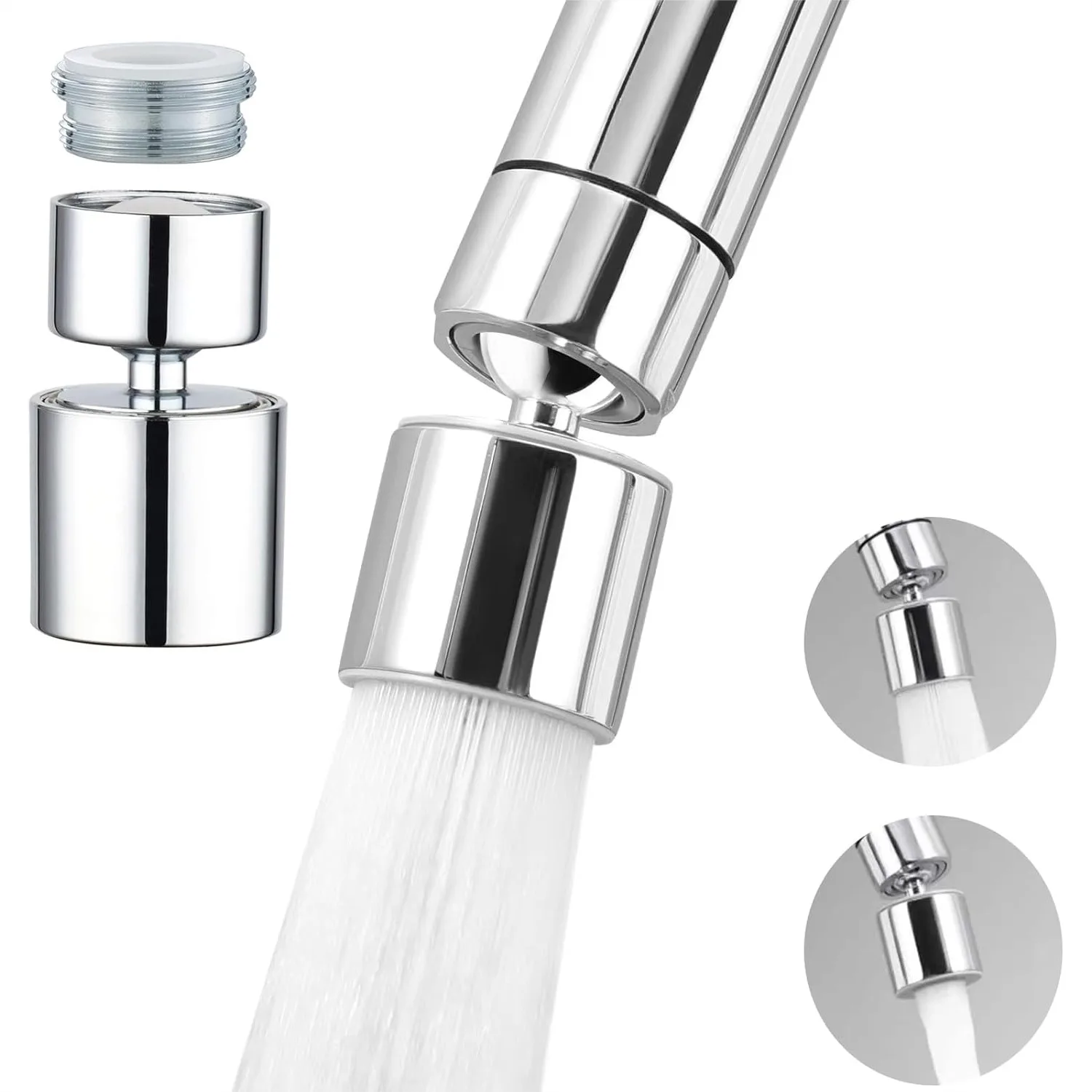 

Kitchen Sink Faucet Aerator 360° Swivel, Dual-Function 2-Flow Sprayer Head with Strong Spray and Soft Bubble Modes, Water